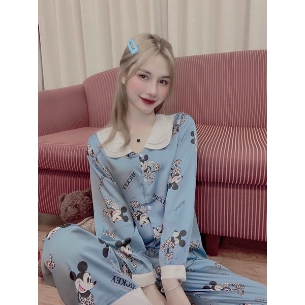 Pyjama cổ sen 2 lá lụa latin cao cấp chuẩn mịn đẹp