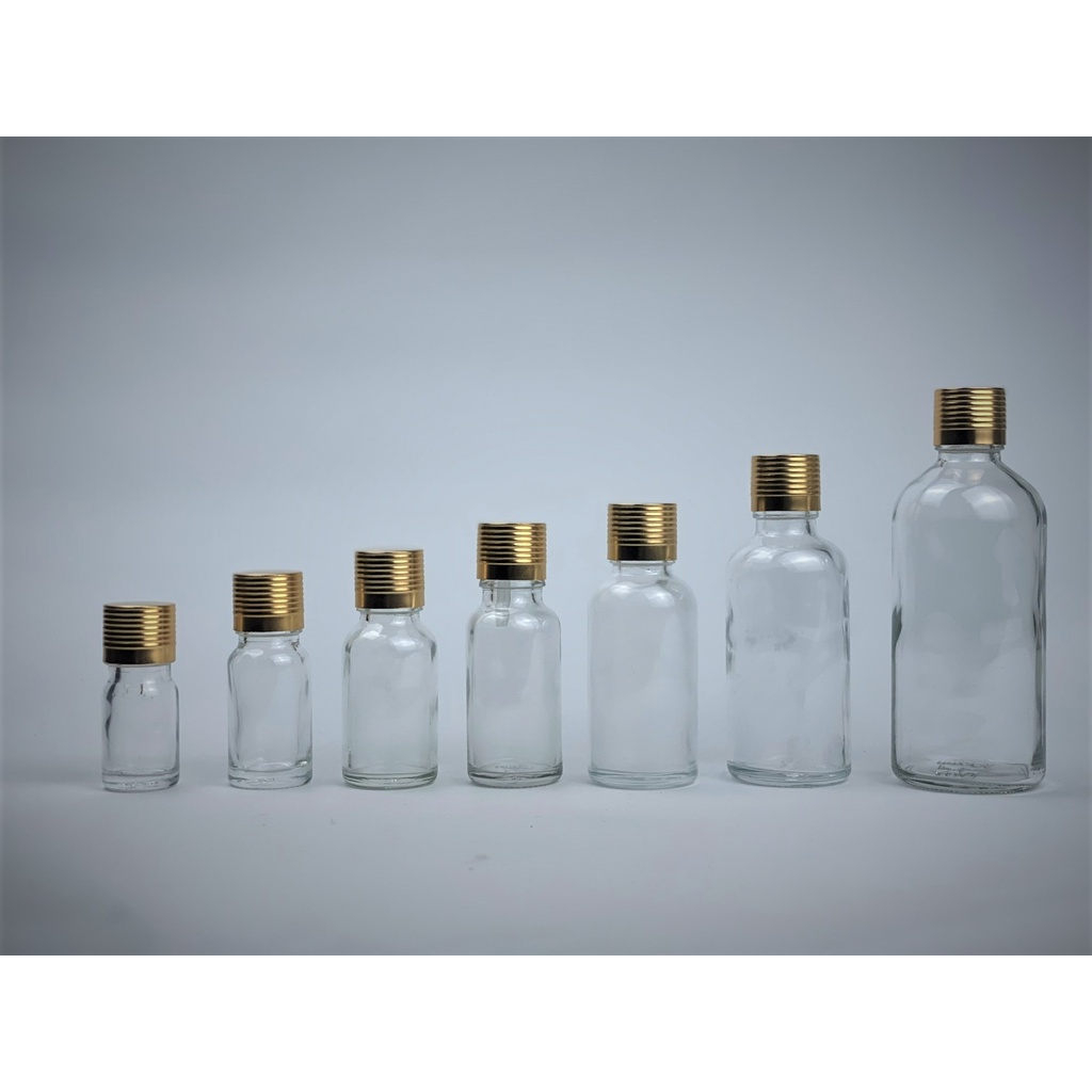 Lọ đựng tinh dầu thủy tinh trong nắp nhôm vàng 5ml/10ml/15ml/20ml/30ml/50ml/100ml