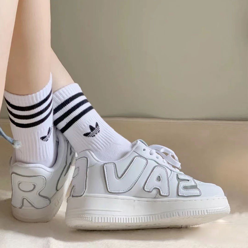 Tất Cổ Cao Dệt Kim Thể Thao Unisex Họa Tiết 3 Sọc Trắng Đen