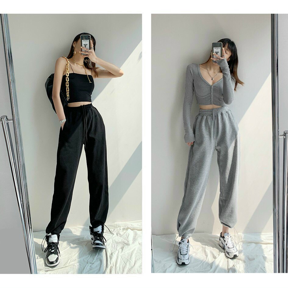 Quần jogger nữ bo gấu  vải thun da cá, quần bom ống rộng nữ nỉ thun dáng jogger