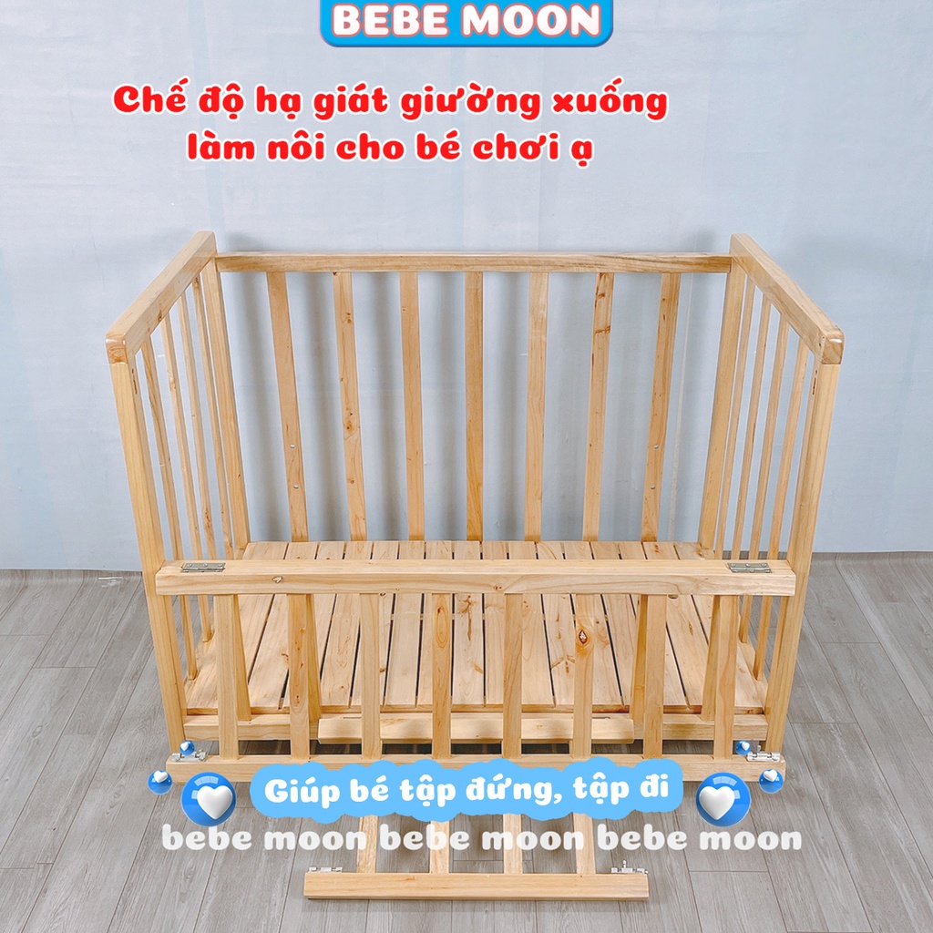 Giường Cũi Cho Bé Có 2 Tầng BeBe Moon - Chất Liệu Gỗ Quế Tự Nhiên Có Giát Để Đồ, Chịu Lực 60kg