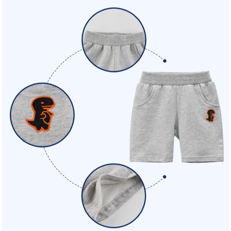 Quần short bé trai 27KIDS quần thun cho bé thêu hình khủng long chất cotton 6250