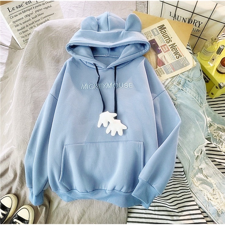 Áo hoodie nữ tai thỏ chùm đầu chất nỉ ngoại siêu dày dặn