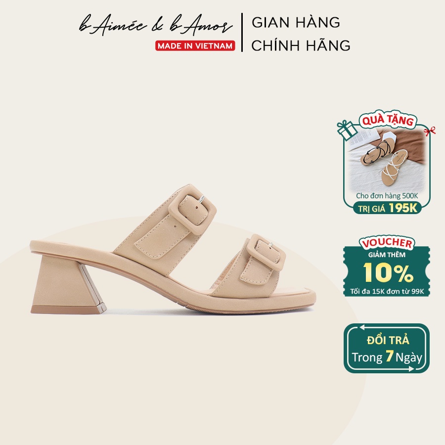 Guốc cao gót mules nữ đế vuông đẹp dáng sandal cao 5p mũi vuông quai ngang thời trang công sở bAimée &amp; bAmor - MS1753