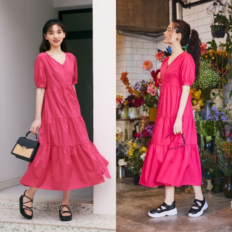 Đầm sơ mi xoè cổ tim xinh xắn, dễ thương Vintage, mơ màng như nàng thơ của GU - Nhật