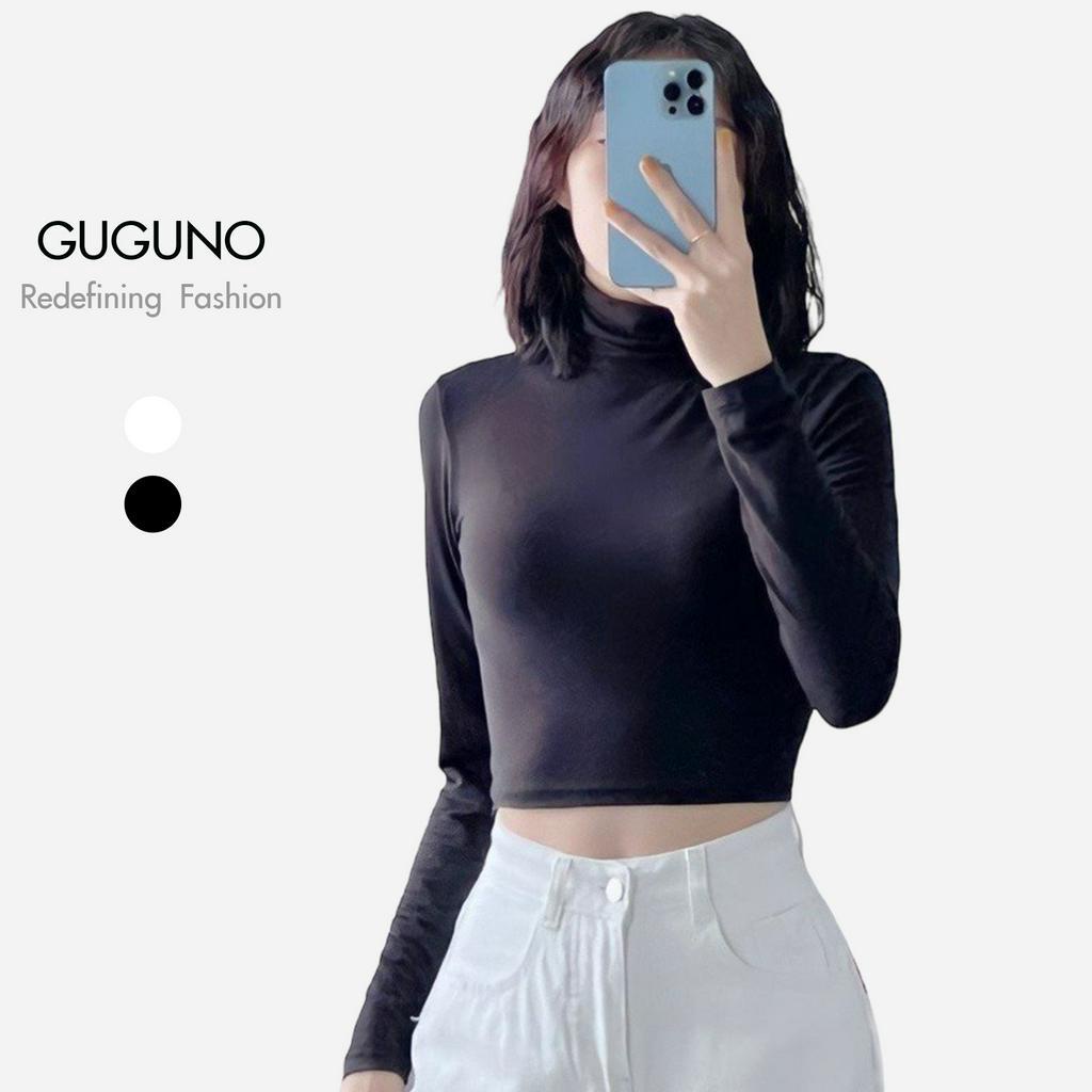 Áo thun nữ croptop ôm tay dài kiểu dáng basic chất vải dày dặn Guguno