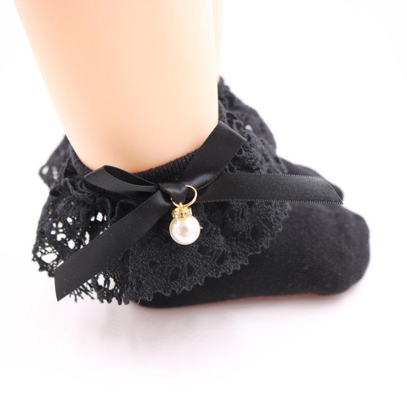 Đôi vớ cotton màu trơn trang trí nơ đính ngọc trai xinh xắn dành cho bé gái
