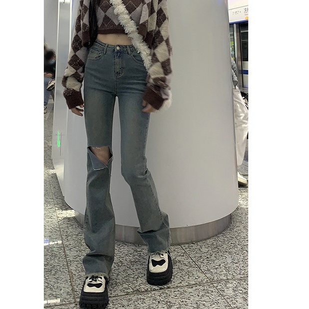 Quần Jeans Nữ Lưng Cao Ống Loe Thời Trang