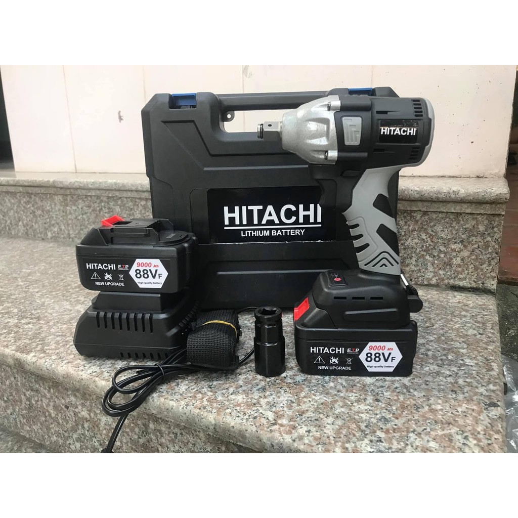 Máy Siết Bulong HITACHI 88V 2 PIN  - TẶNG 5 Đầu Khẩu - Không Chổi Than - Pin 10 Cell - Made in Malaysia