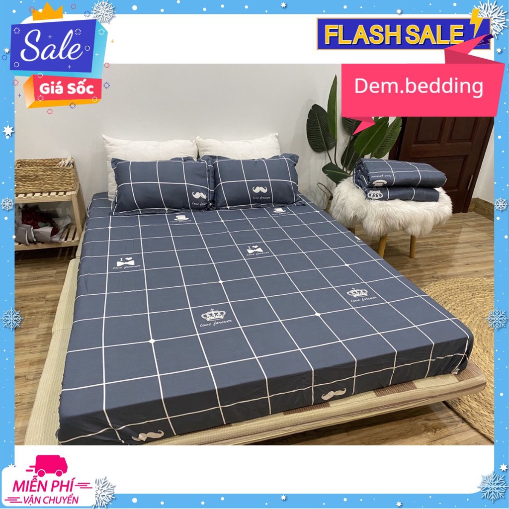 Bộ ga gối 1m2x2m.1m6x2m,1m8x2m bọc đệm dày tối đa 20cm-mẫu karo vương miện