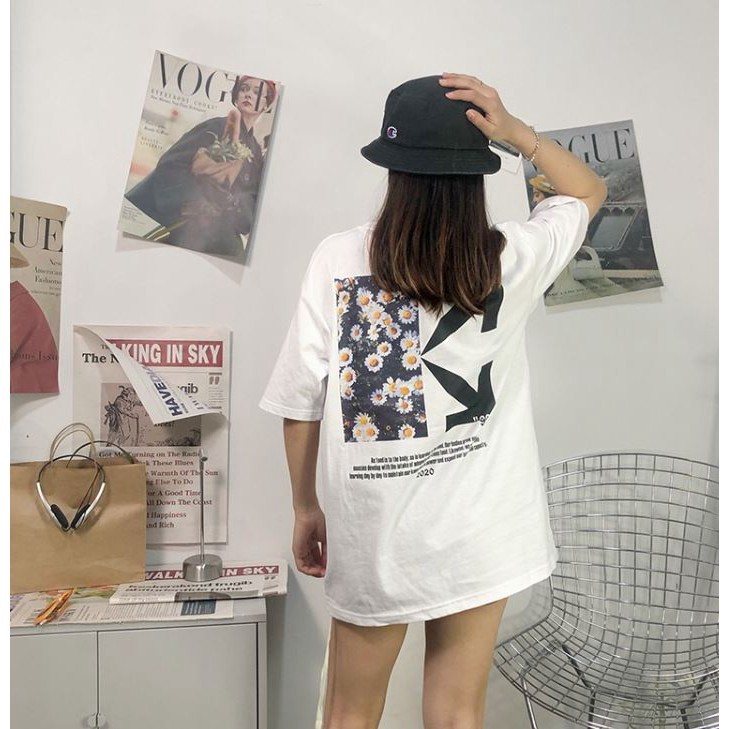 ÁO THUN, ÁO PHÔNG TAY LỠ UNISEX FORM RỘNG OVERSIZE OFF WHITE HOA CÚC M158 áo thun anime