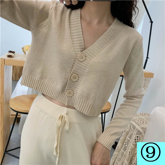 Áo Khoác Cardigan Dệt Kim Tay Dài Cổ Chữ v Lưng Cao Màu Xanh Bơ Thời Trang Cho Nữ