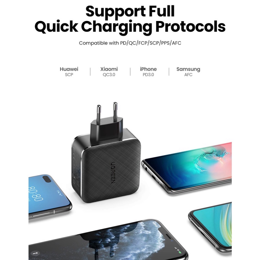 Củ Sạc Nhanh 65W 3 Cổng Type C GaN Quick Charge 4.0 3.0 Ugreen CD224 - BH 18T Chính Hãng