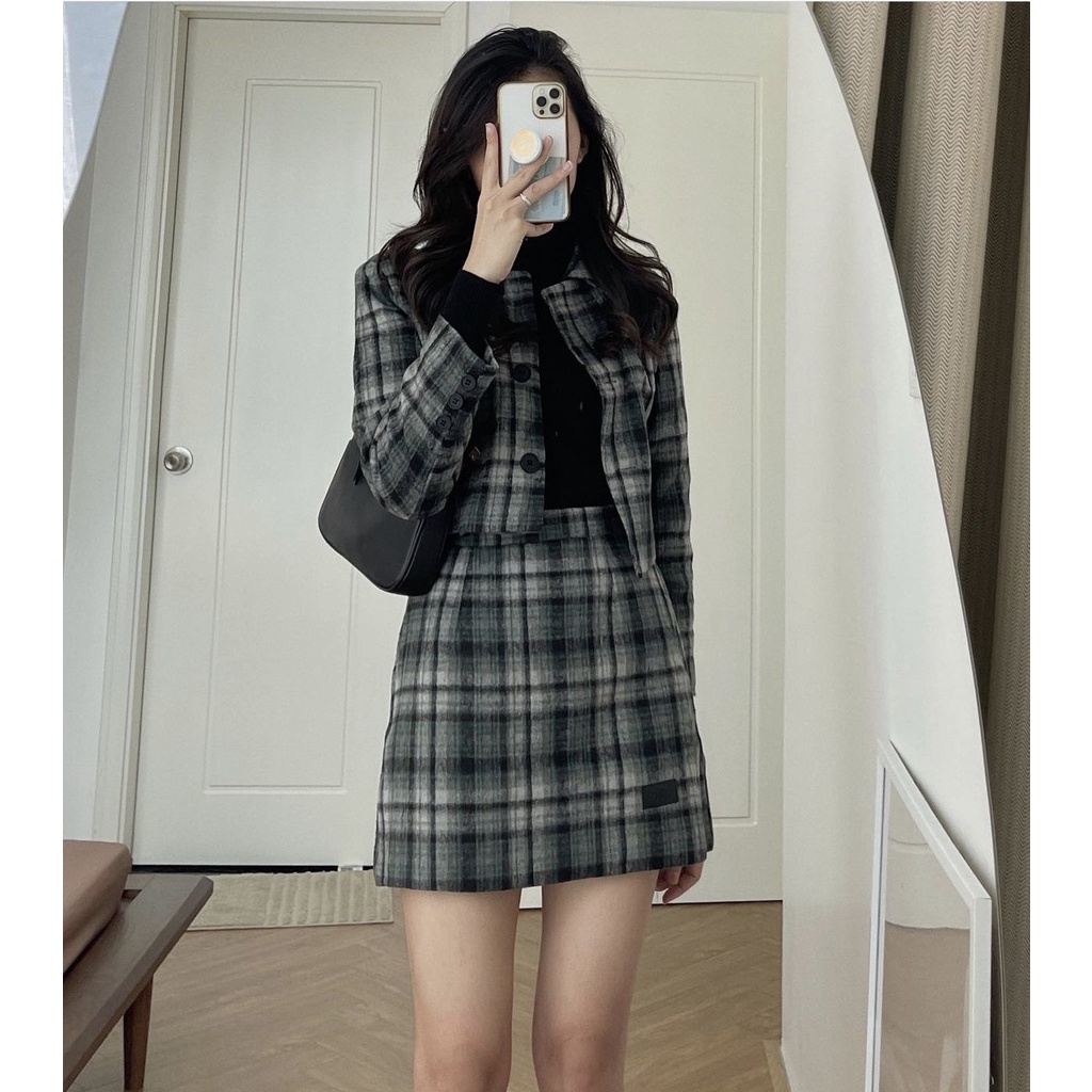 Set Dạ Nữ, Set áo dạ kèm chân váy dạ thu đông kiểu dáng Hàn Quốc tiểu thư(hàng sẵn/ ảnh thật)