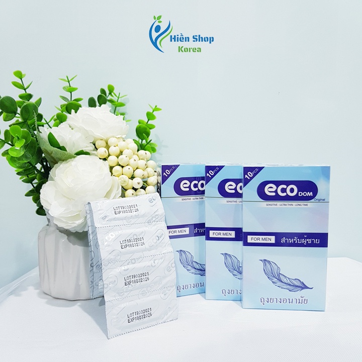 Bao cao su siêu mỏng trơn Eco Dom thái lan nhiều gel bôi trơn kéo dài thời gian chống xuất tinh sớm