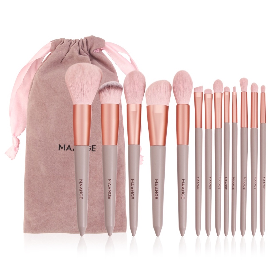 Set 13 Cọ Trang Điểm MAANGE Chất Lượng Cao Với Túi,Lông Bàn Chải Sợi Nano Siêu Mềm Tay Cầm Bằng Gỗ