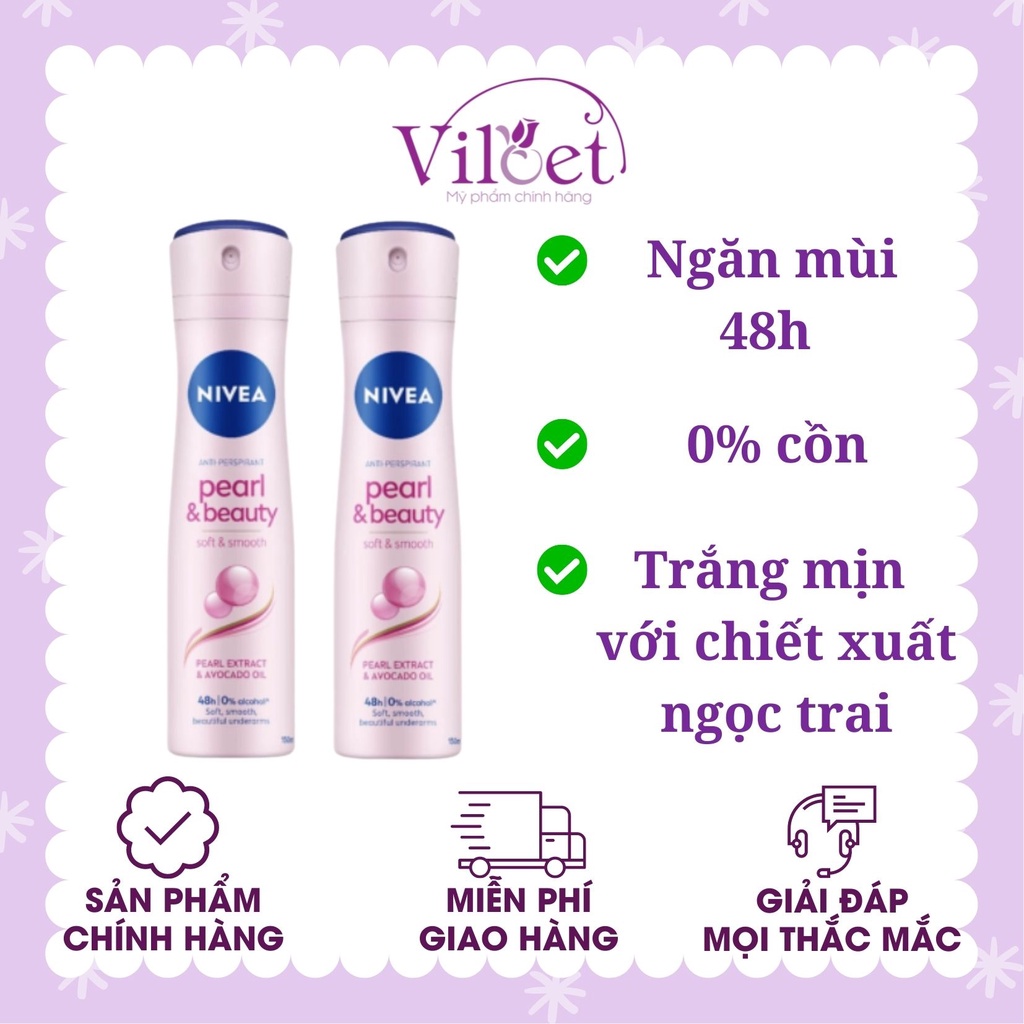 Xịt ngăn mùi Nivea Pearl &amp; Beauty nữ ngọc trai quyến rũ 150ml, khử mùi hôi - Shop Viloet