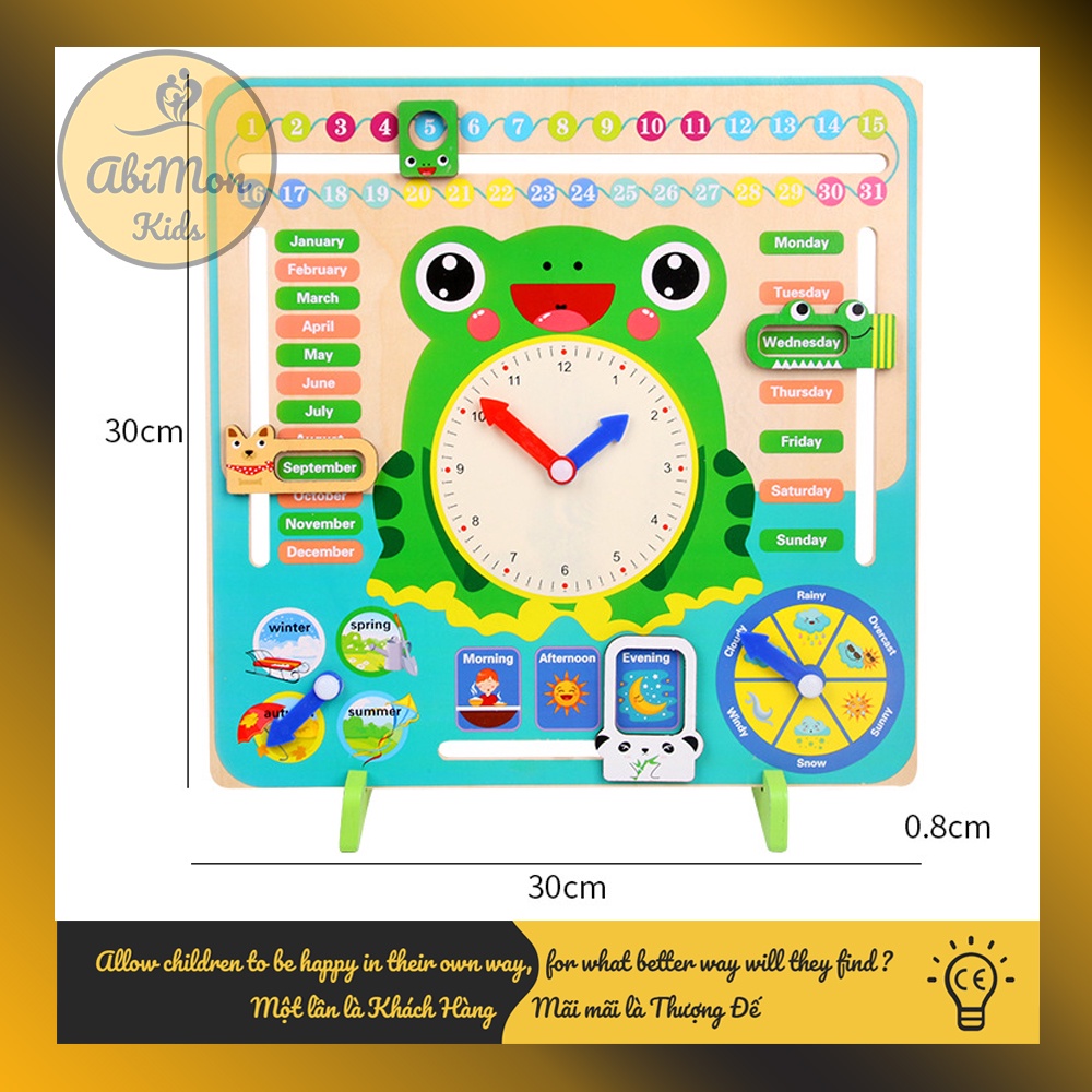Đồng Hồ Ếch Đa Năng 7 in 1 Cho Bé ☘️ Montessori cao cấp ✨ (Đồ chơi Gỗ - Đồ chơi Giáo Dục - An toàn - Thông minh)