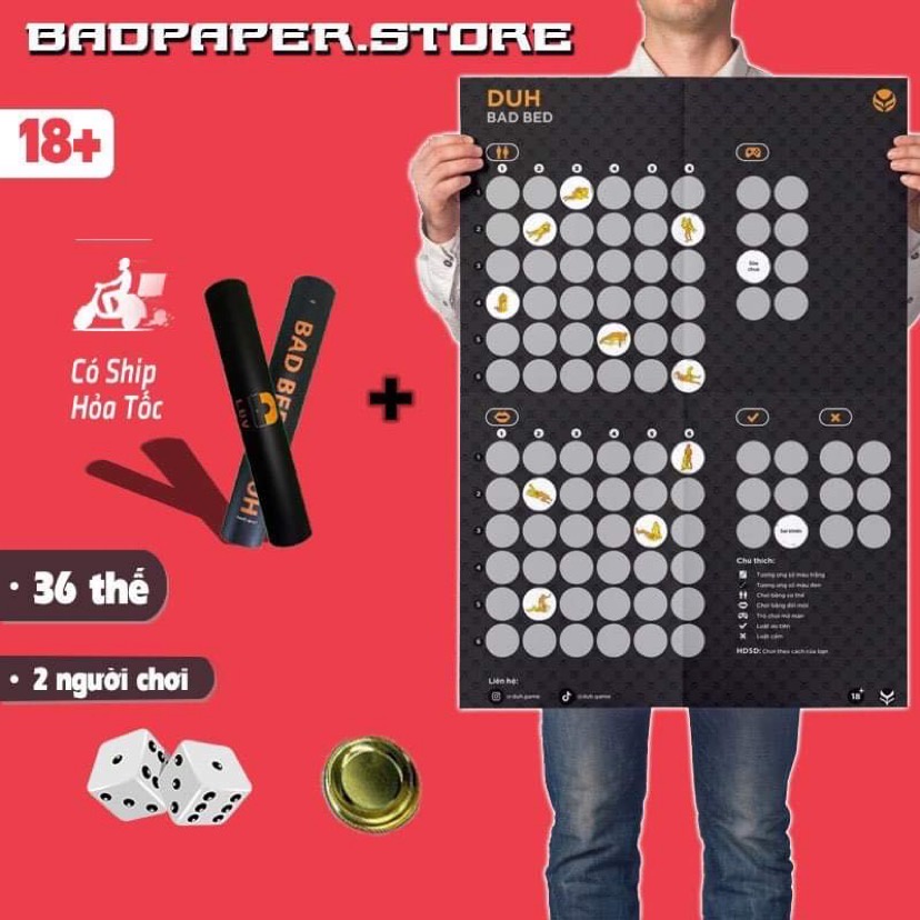 (Che tên)Game Bad Bed duh 18 (TẶNG MIẾNG CÀO) nâng tầm cảm xúc make love dành cho các cặp đôi yêu nhau bad bed