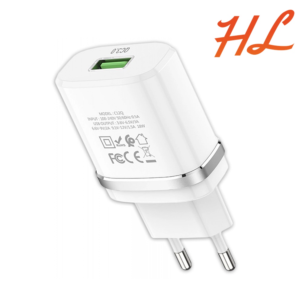 Củ Sạc Nhanh 18W Hoco C12Q - Sạc Nhanh QC3.0, 1 cổng USB, chất liệu PC - Hưng Long PC