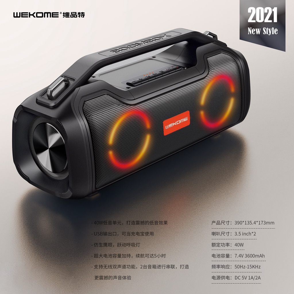 Loa Bluetooth V5.0 WK DESIGN D28 cao cấp, không dây cầm tay, âm thanh nghe đến 15h