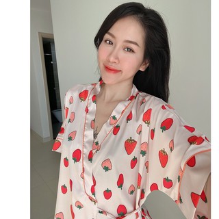 Bộ Kimono Lụa Họa Tiết Mặc Nhà