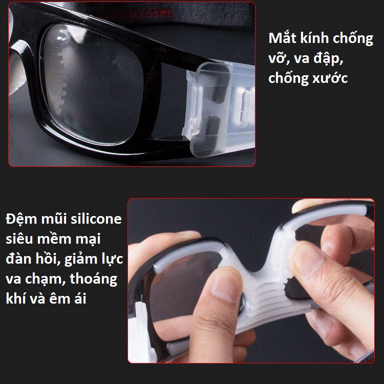 Kính đá bóng, kính thể thao bảo hộ đa năng 2 in 1 phù hợp mọi kích cỡ, chống va đập chấn thương với đệm silicone êm ái -