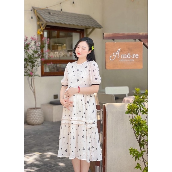 váy bầu diện hè cực xinh, đầm bầu hoại tiết vintage nhã nhặn xinh đẹp mặc phù hợp mọi trường hợp