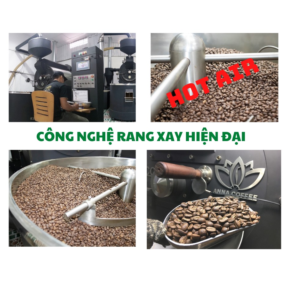 Cà phê Robusta rang mộc nguyên chất 1kg công nghệ hot air tỷ lệ hạt to đều màu nâu đậm không lẫn tạp chất