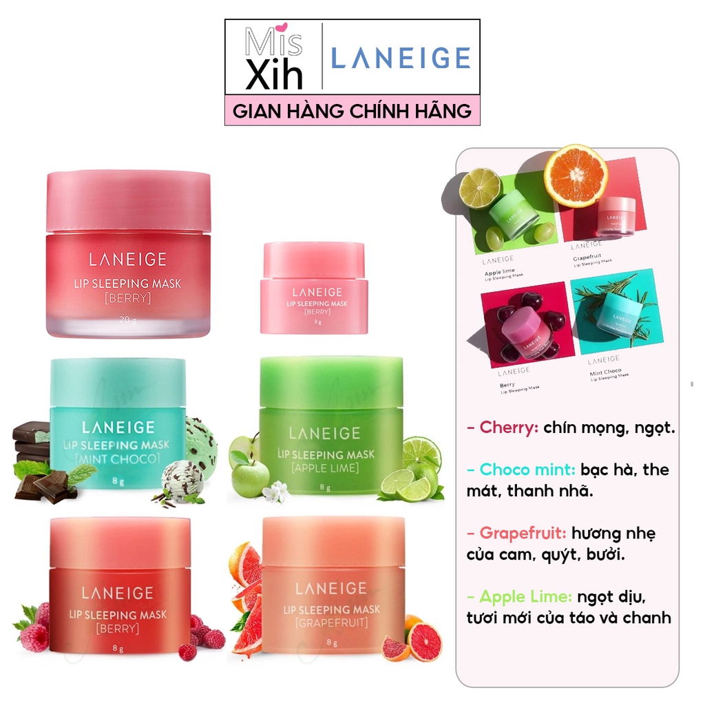 Dưỡng môi Laneige set 4 món Cherry, Bưởi, Bạc hà, Táo xanh  - Miss Xinh