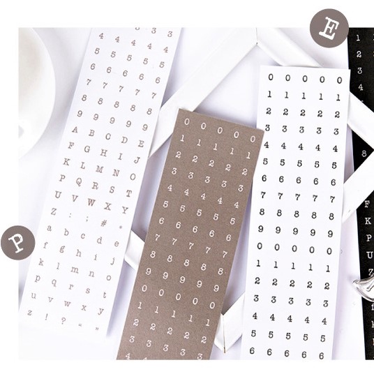 Set 2 sticker chữ số phong cách máy đánh chữ cổ điển, hình dán chữ sô vintage trang trí sổ tay DIY
