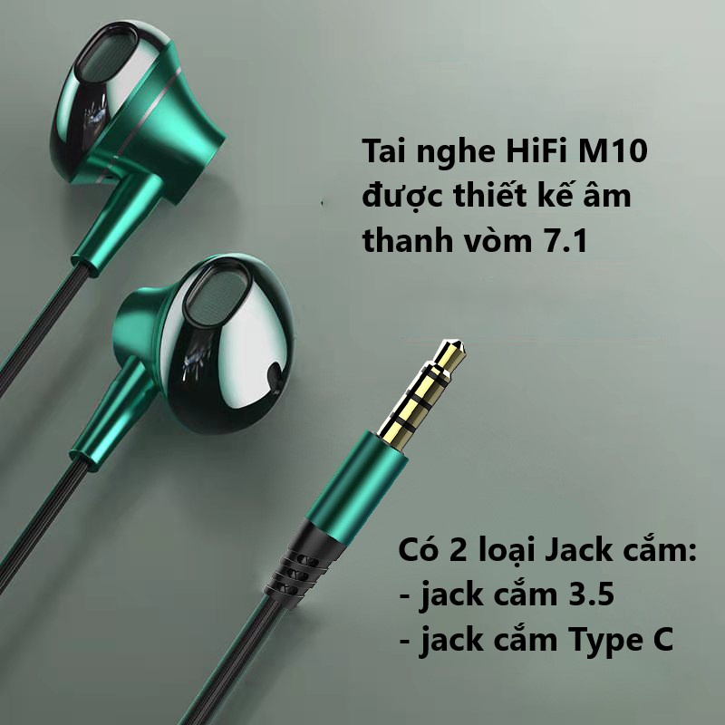 Tai nghe có dây nhét tai M10 có cổng 3.5, type C cho điện thoại, máy tính, laptop, tai nghe có  âm thanh HiFi