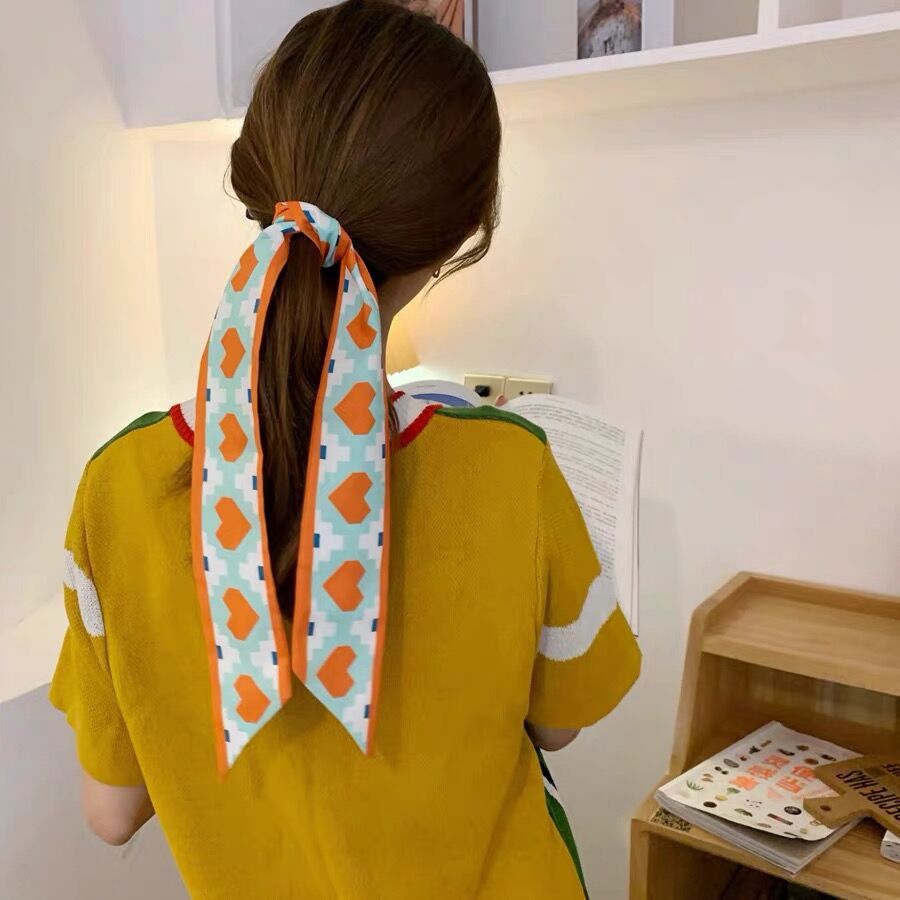 90cm Dây buộc tóc vải Satin dáng dài thắt nơ kiểu Pháp cổ điển dễ thương