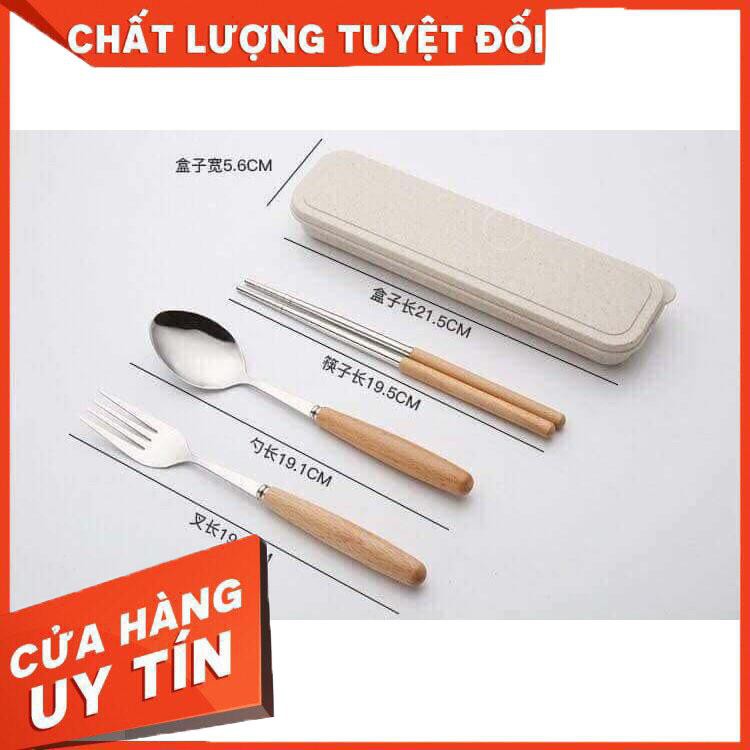 [XẢ KHO+FREE SHIP] SET 3 BỘ THÌA,DĨA VÀ ĐŨA INOX CÁN LÚA MẠCH TẶNG KÈM HỘP LÚA MẠCH