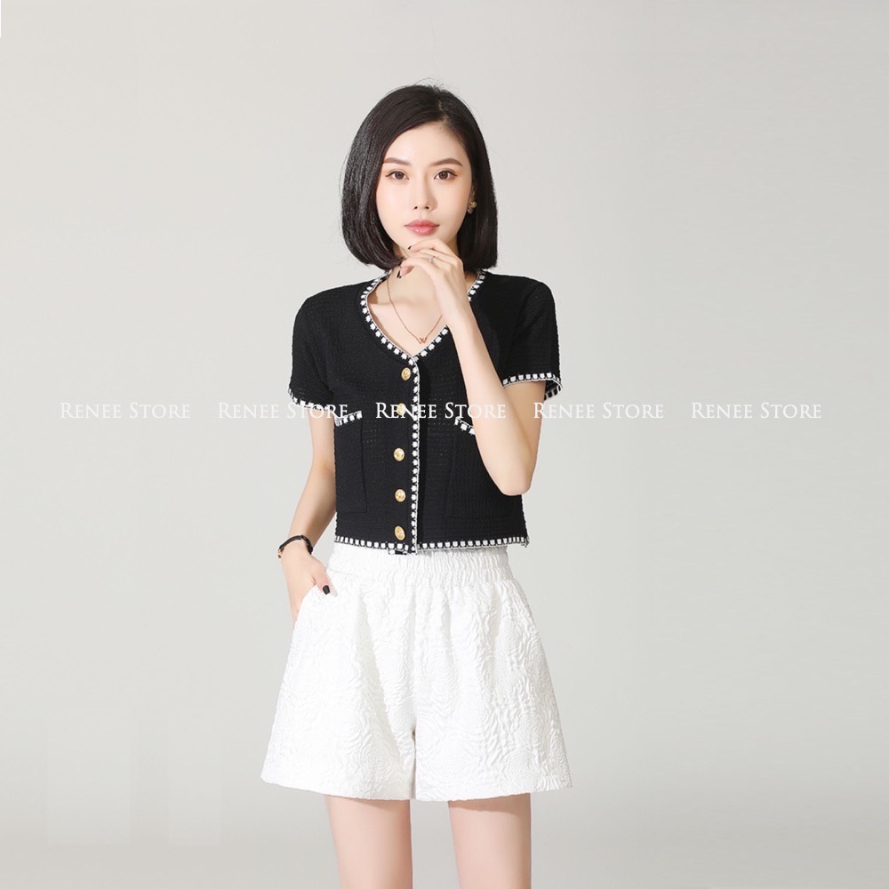 Quần short nữ RENEE dập hoa nổi chất xốp phồng lưng cao cạp chun có túi 2 bên - QX01