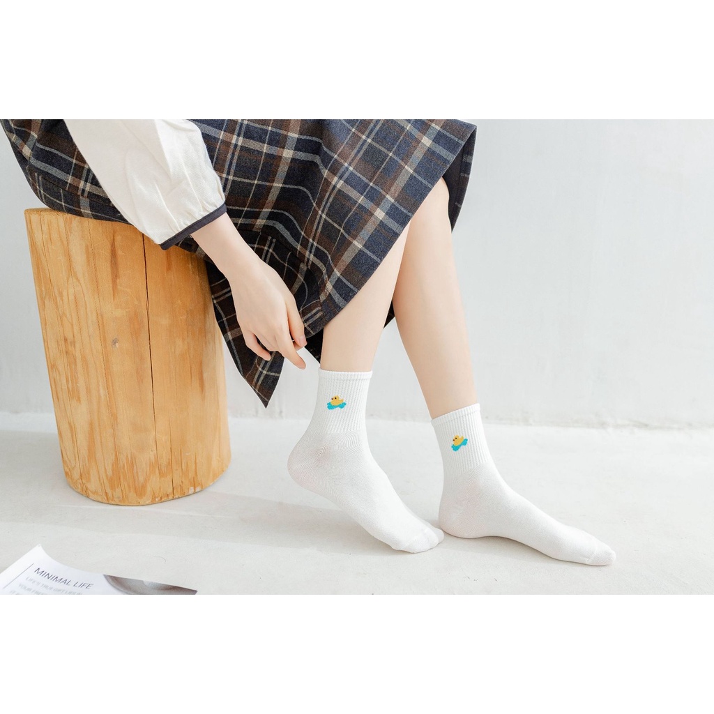 Vớ cổ cao vải cotton co giãn hoạ tiết phong cách Hàn Quốc cho nam nữ