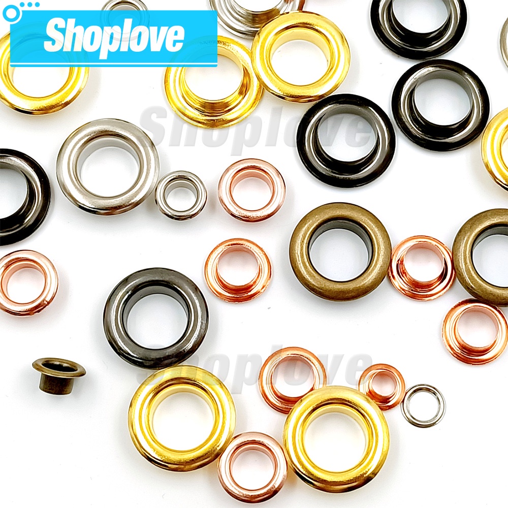 Set 100 Vòng Khoen 7mm-14mm Bằng Kim Loại 5 Màu Tự Làm Đồ Da / Dây Nịt / Túi Xách Tiện Dụng