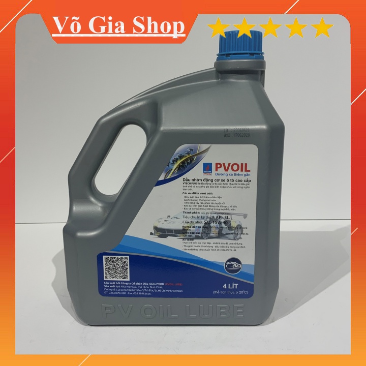Nhớt PVOIL VTECH PLUS 15W40 4L - Dành cho xe oto cao cấp chính hãng