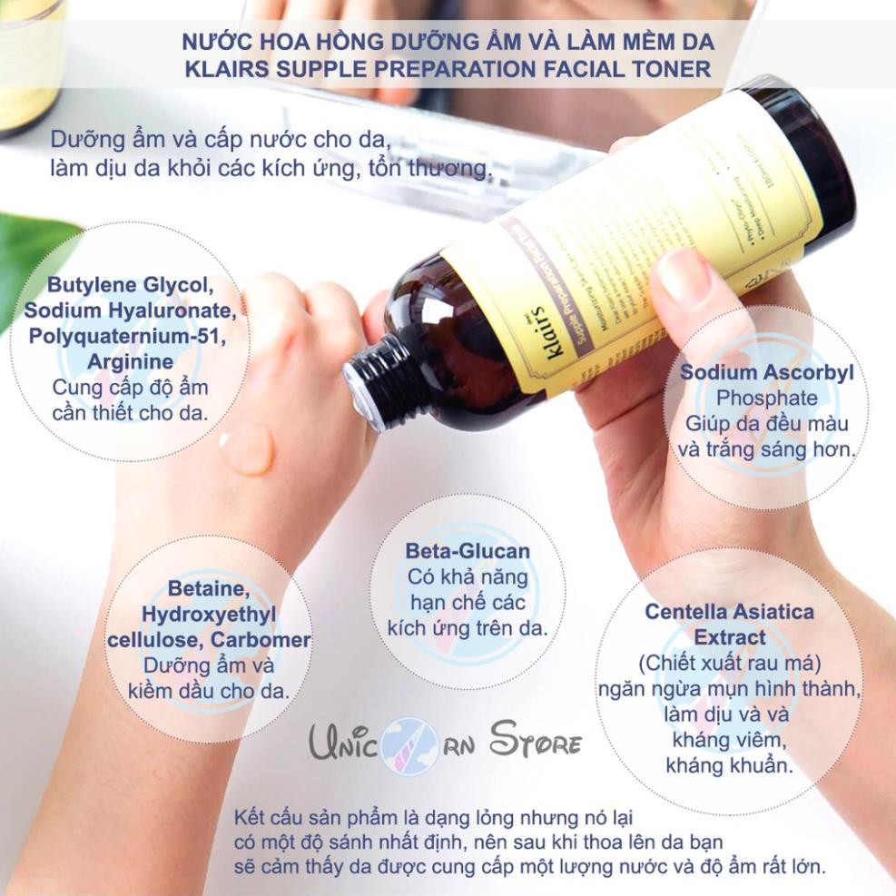 Hàng Hàn- Nước hoa hồng có mùi / không mùi Klairs Supple Preparation Toner 180ml