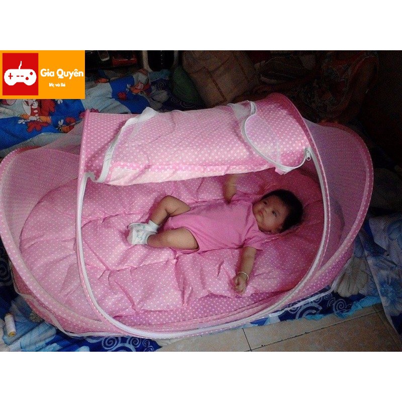 Nệm có mùng happy baby - Mùng chụp tự bung cao cấp xếp gọn tiện dụng - Màn phát nhạc cho bé