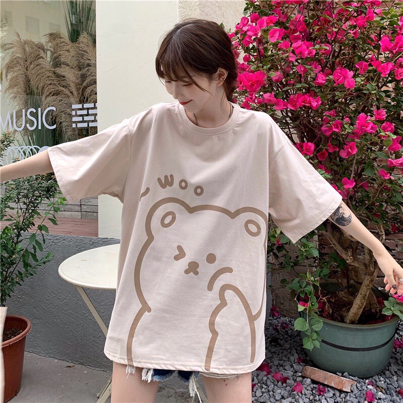 Áo Thun Gấu Be Áo Thun Tay Lỡ Form Rộng Unisex 38-65kg Nam Nữ