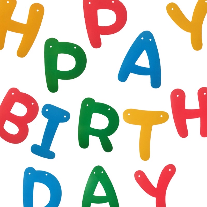 Dây treo trang trí Happy birthday màu kẹo form chữ size 10 x 13 cm