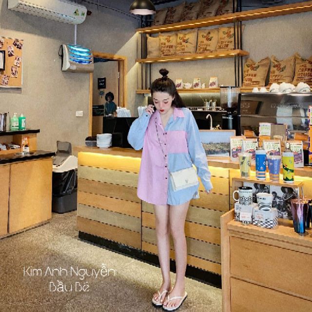 Áo sơmi bò pha hồng hàng QCL1
