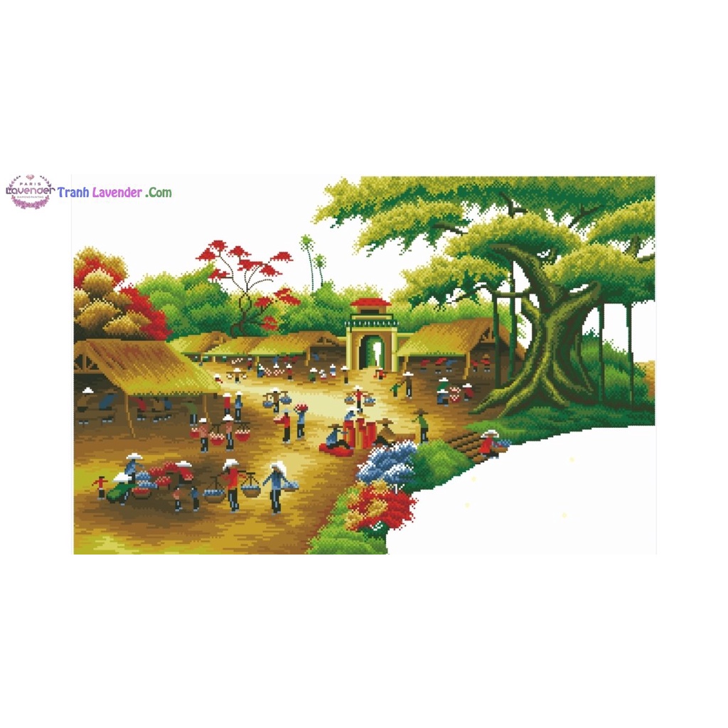 Tranh đính đá đồng quê KT:100x65cm,tranh gắn đá chưa gắn.
