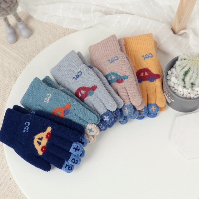 Găng tay dệt kim mềm mại họa tiết hoạt hình giữ ấm mùa đông cho bé 4-8 tuổi
