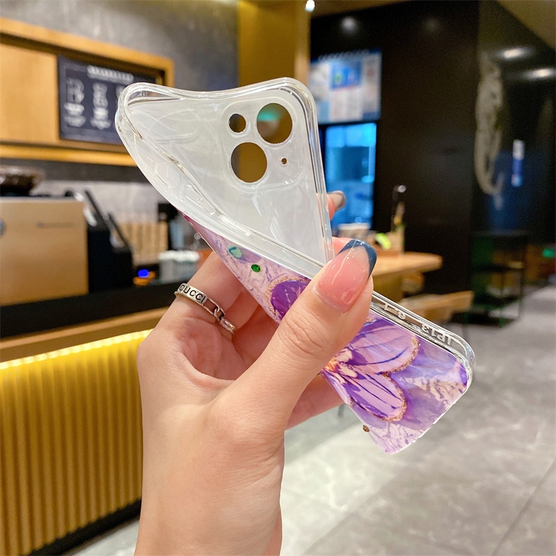 Ốp Điện Thoại Mềm Họa Tiết Hoa Kim Cương Tím Cho iPhone14 13 12 11 Pro Max Plus X XR XS Max