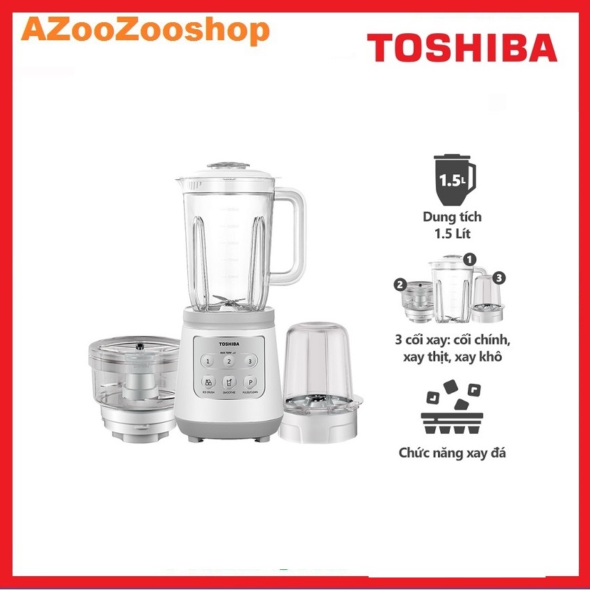 Máy Xay Sinh Tố Toshiba BL-70PR2NV - 1.5L- 3 Cối - Chức Năng Xay Đá - Công Suất 700W -Hàng Chính Hãng, Bảo Hành 12 Tháng