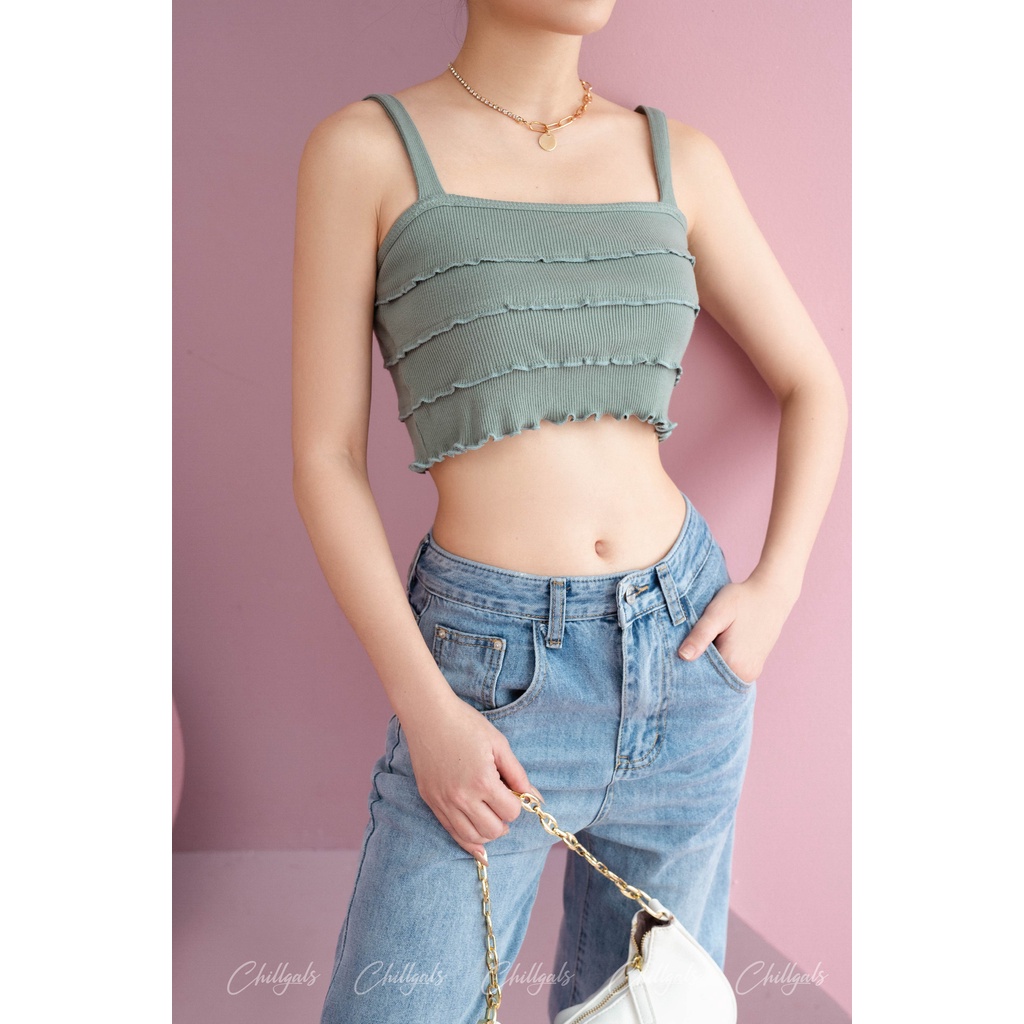 Áo 2 dây croptop Chillgals chất len tăm cao cấp, dáng ôm body màu xanh mint A-010