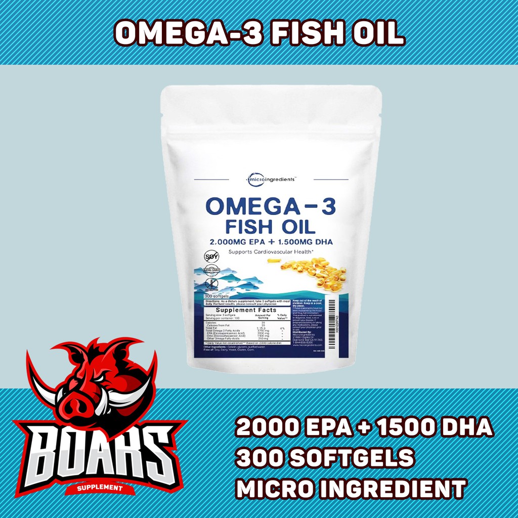 Viên Uống Dầu Cá Micro Ingredients Omega 3 Fish Oil, Tăng Cường Sức Khỏe, Túi 300 Viên
