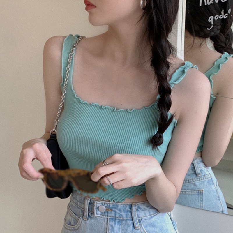 Áo Hai Dây Màu Đơn Sắc Phong Cách Hàn Quốc Gợi Cảm Cho Nữ